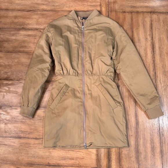 NWOT Zara Mini SHORT BOMBER DRESS,  in Olive/Tan, Small, Jacket, - Picture 4 of 15